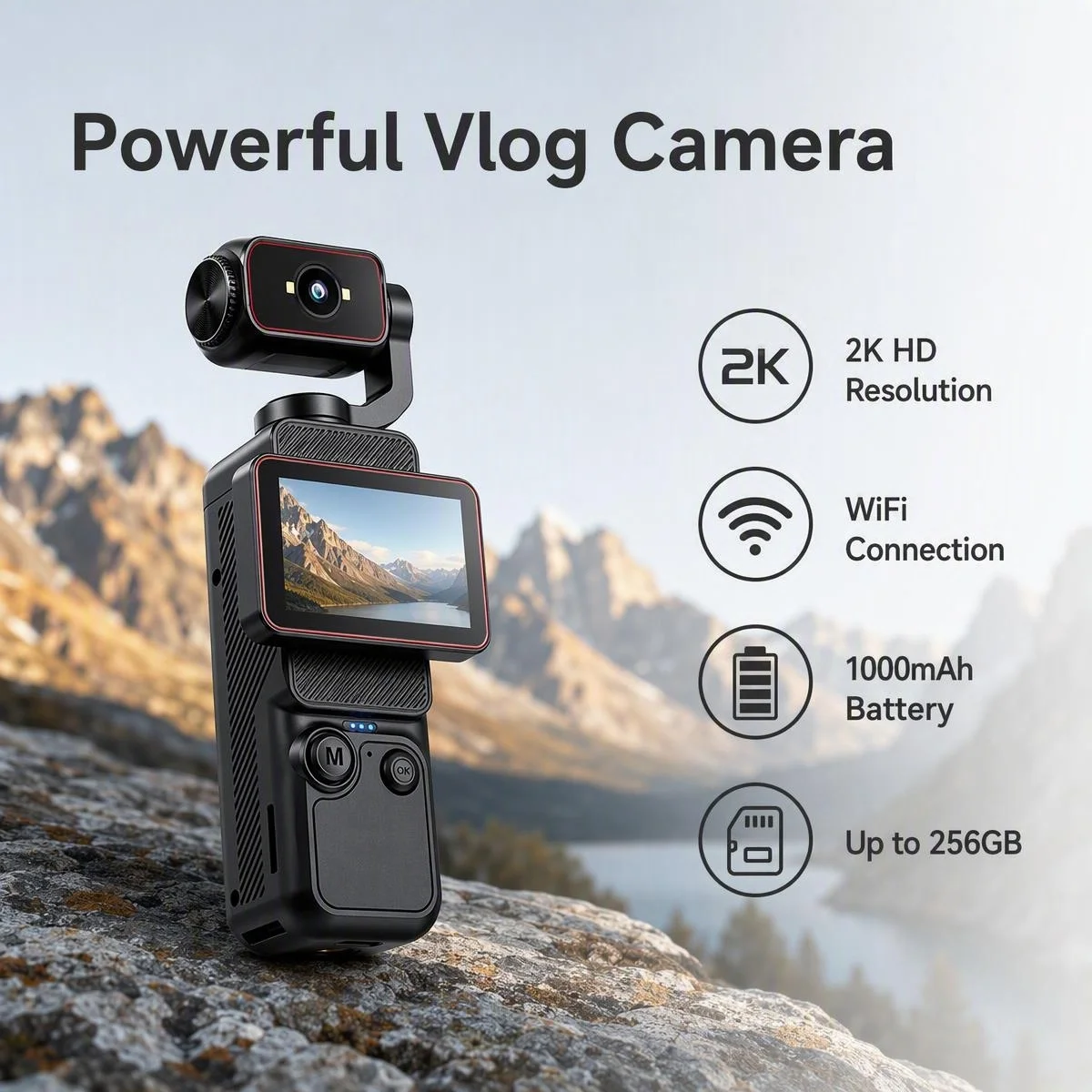 Outdoor Lighting Japanese - 2K Pocket Handheld Vlog Camera, 270°