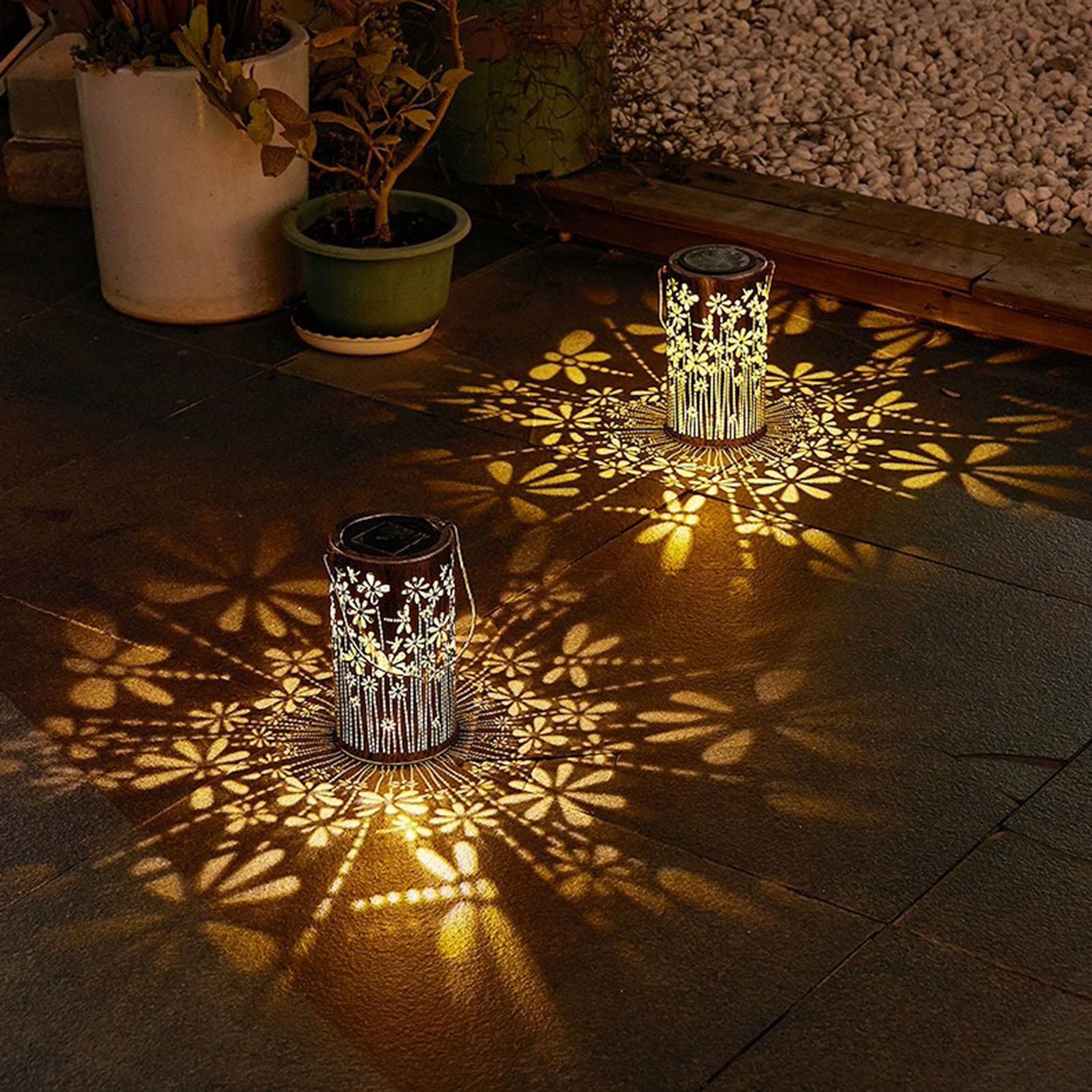 Outdoor Lighting Pathway - Solar Lanterns Colorful Metal Flower Lamps