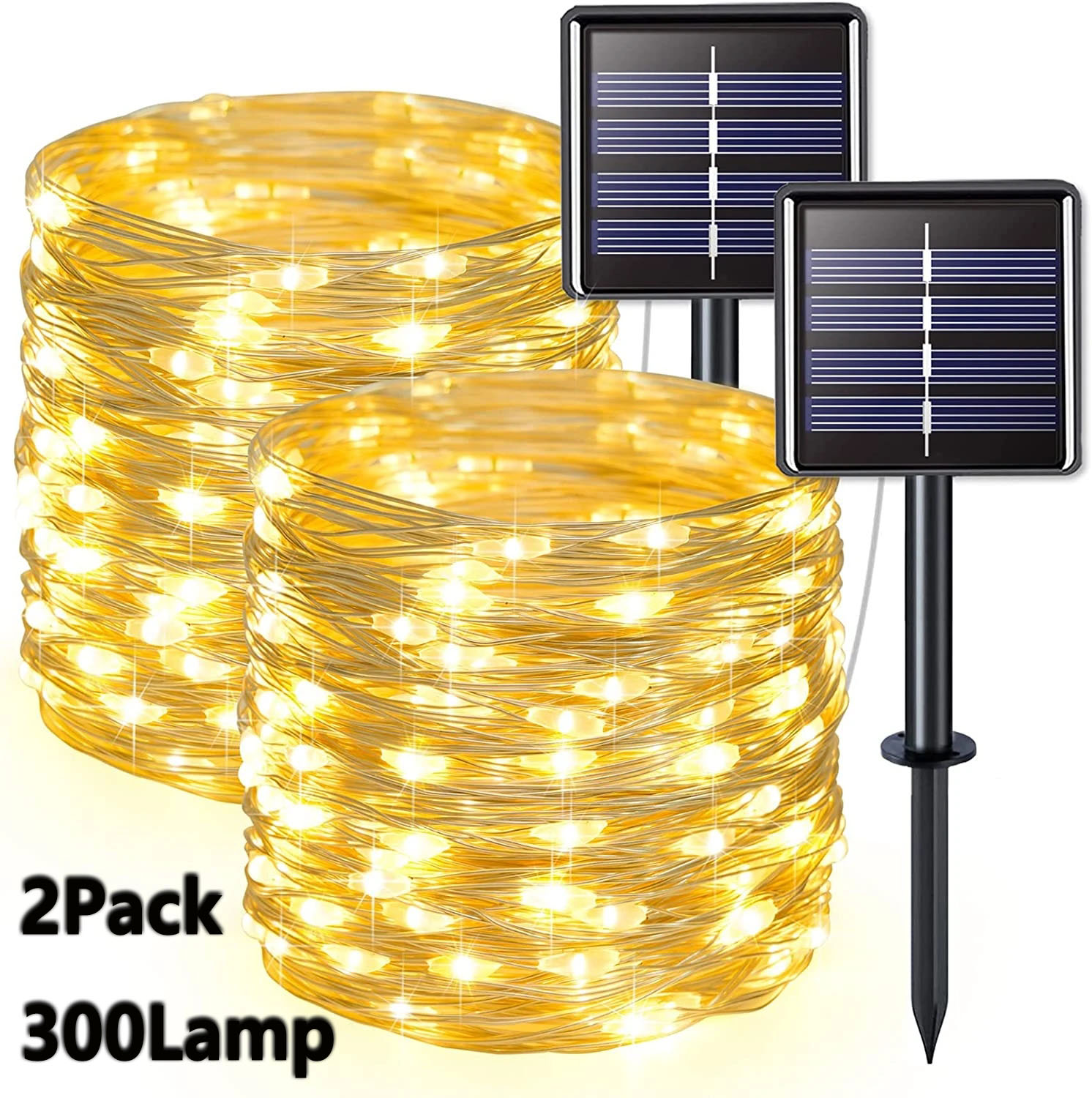 Outdoor Lighting No Wiring - 2 Pack Solar Fairy Lights 300LED